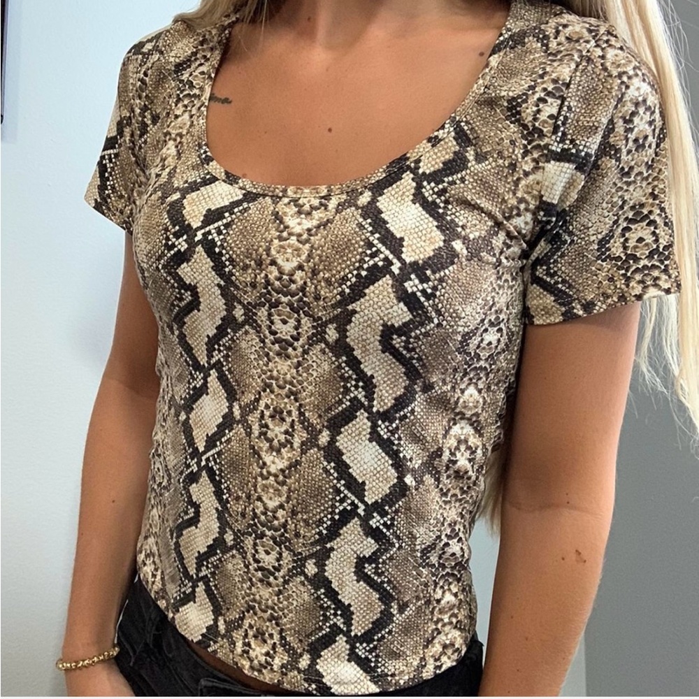 Brown Snake Print Crop Top